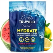 TRUWILD Hydrate Vegan Electrolyte + Amino Acid Drink Mix Powder – Clean Sugar-Free Post-Workout Muscle Recovery & Immune Support Supplement w/ Magnesium – Non GMO – 20 Servings (Watermelon Lemonade)