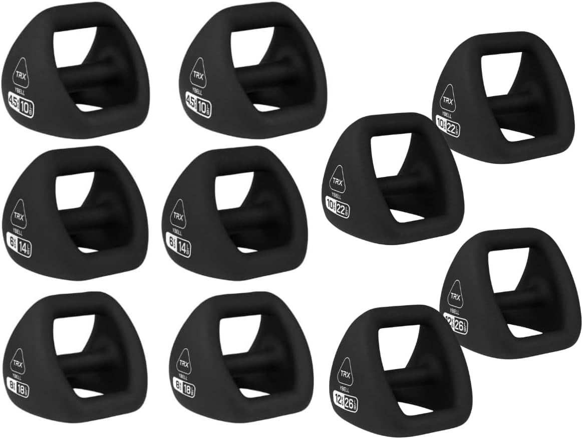 TRX YBell Neo Series 3-in-1 Kettlebell, Dumbbell and Push Up Bar Workout Equipment | Commercial Grade Neoprene Coated Surface | 10 Pack