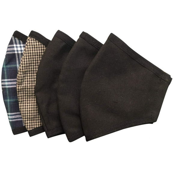 [TRY] Cotton Face Mask 3 Types, Pack of 5, Black Solid & Check Pattern Mask
