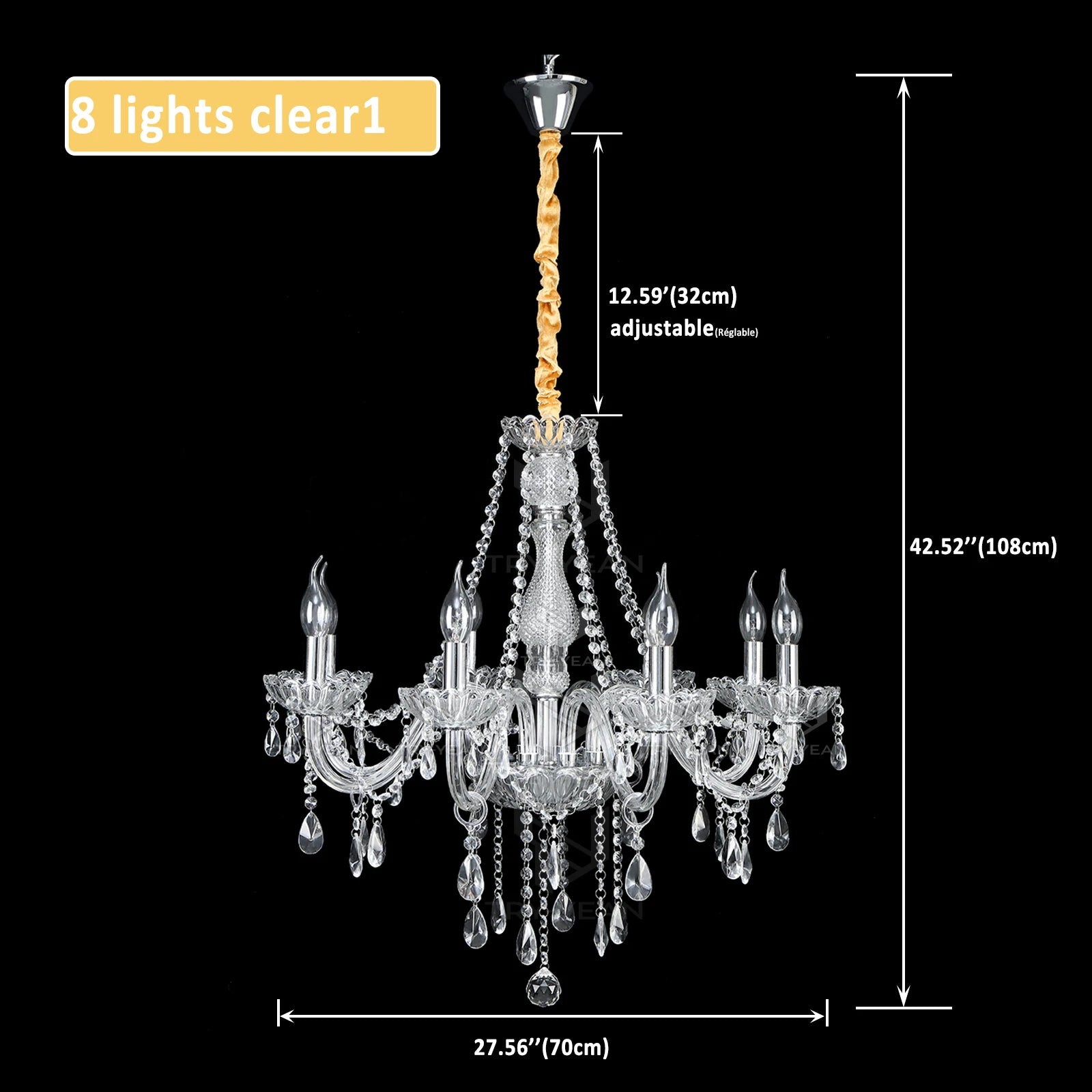 TRYYEAN Cognac Crystal Glass Chandelier 8 Arms Chandelie Glass Living