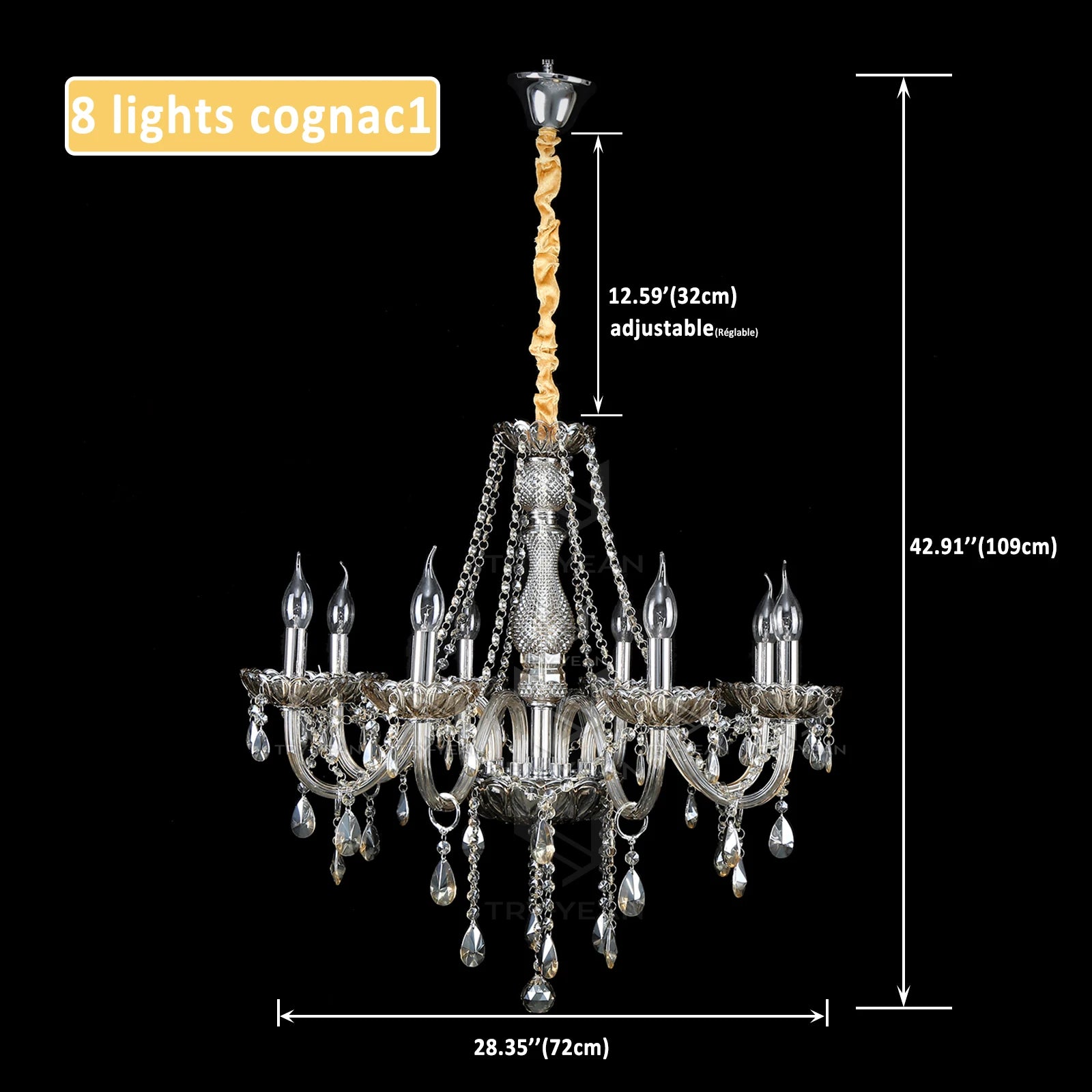 TRYYEAN Cognac Crystal Glass Chandelier 8 Arms Chandelie Glass Living