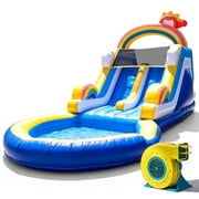 TRYSET 24FT Inflatable Double Water Slide with Climbing Wall & Splash Pool, Heavy Duty Commercial PVC Backyard Water Park for Kids & Adults with 1100W Blower