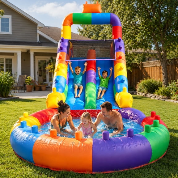 TRYSET 26ft(L) Commercial-Grade Inflatable Water Slide Block for Adults Kids, Inflatable Dual Slides with Climbing Wall & Blower for Backyard Outdoor 26x12x14FT