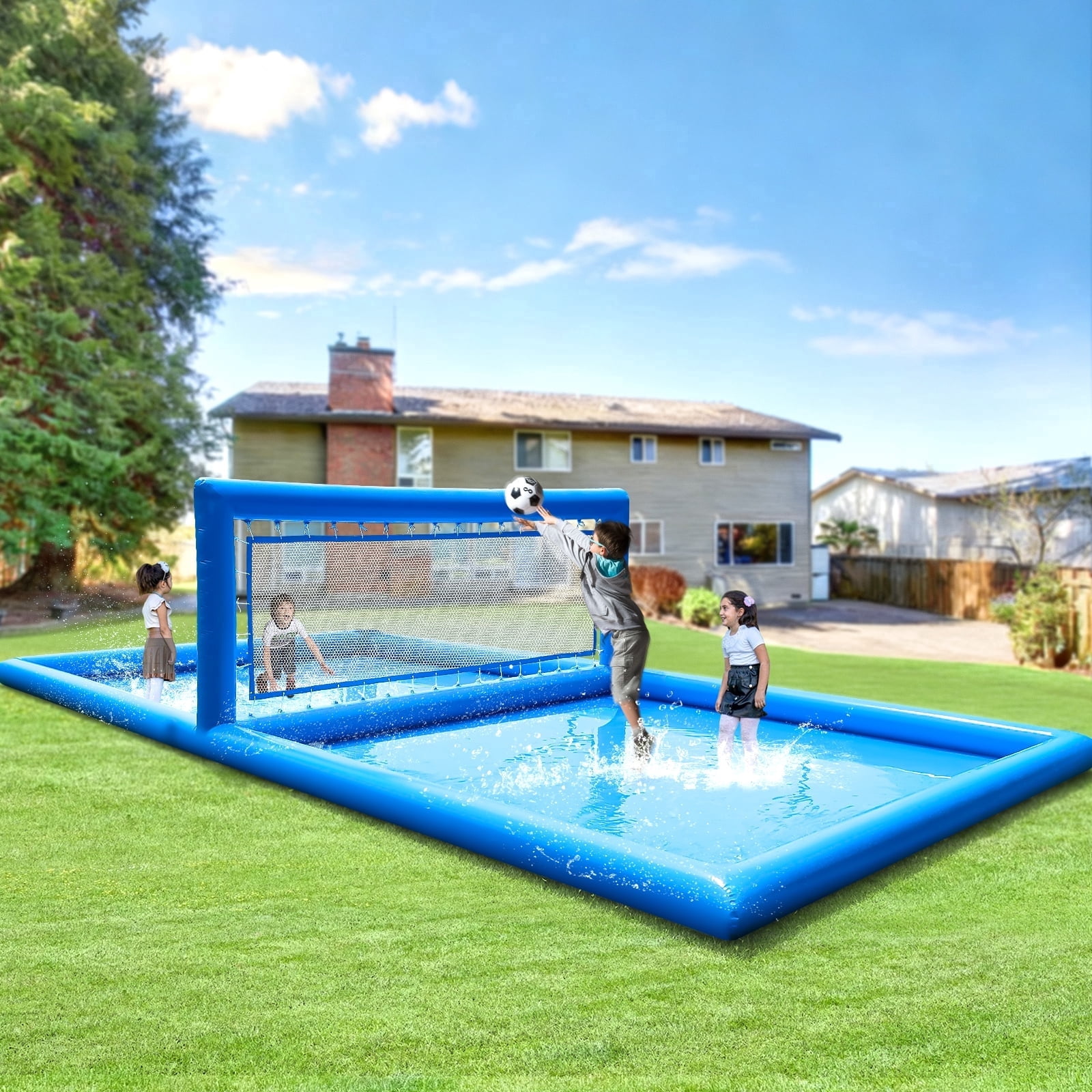 TRYSET 33x16.5x7FT Inflatable Volleyball Pool Court with 800W Air Pump, Commercial PVC Outdoor Water Game for Backyard Beach & Family Fun