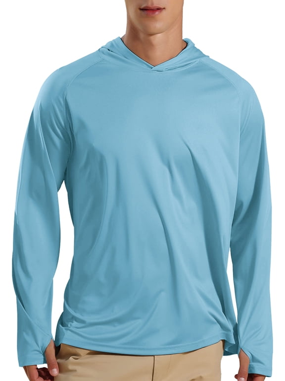 Men's Athletic Hooded Rash Guard UPF 50+ Sun Protection Long Sleeve Fishing Running
