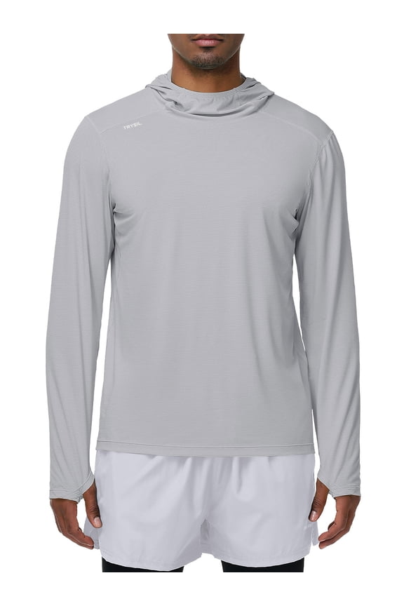 Men's UPF 50+ Rash Guard Hooded Athletic Long Sleeve Fishing Running Sun Shirt