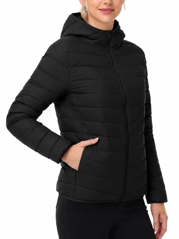 Women's Lightweight Puffer Down Layering Jacket Hooded Ultralight Full-Zip Packable Quilted Warm Outdoor Coat
