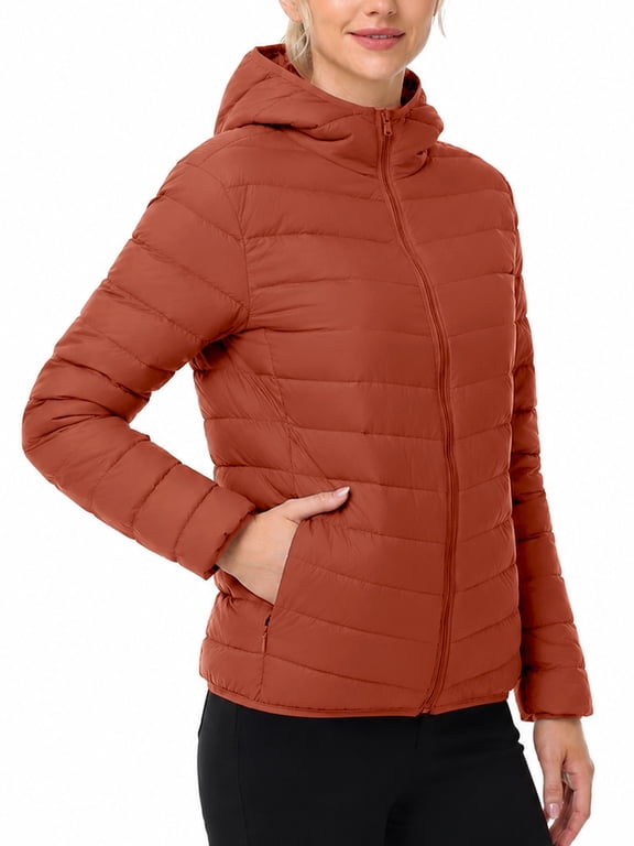 Women's Lightweight Puffer Down Layering Jacket Hooded Ultralight Full-Zip Packable Quilted Warm Outdoor Coat