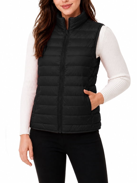 Women's Lightweight Puffer Down Layering Vest Sleeveless Full-Zip Packable Ultralight Quilted Warm Outerwear Coat