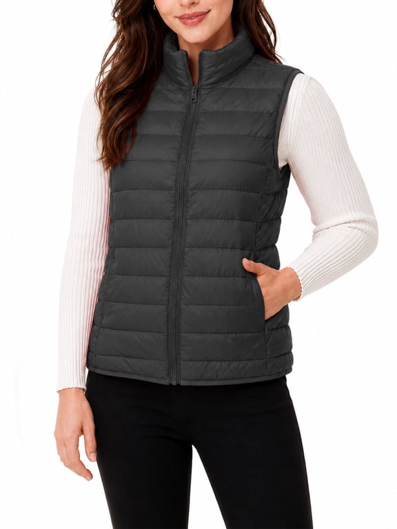 Women's Lightweight Puffer Down Layering Vest Sleeveless Full-Zip Packable Ultralight Quilted Warm Outerwear Coat