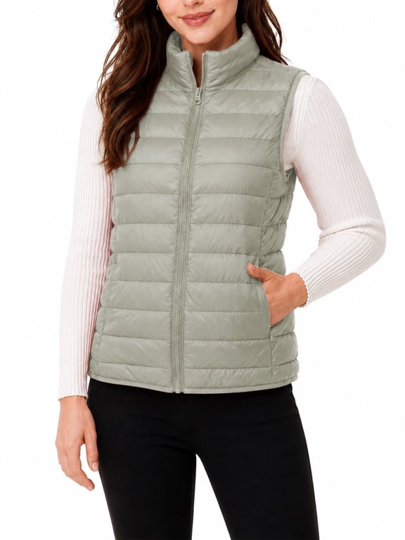 Women's Lightweight Puffer Vest Sleeveless Full-Zip Packable Outerwear Coat