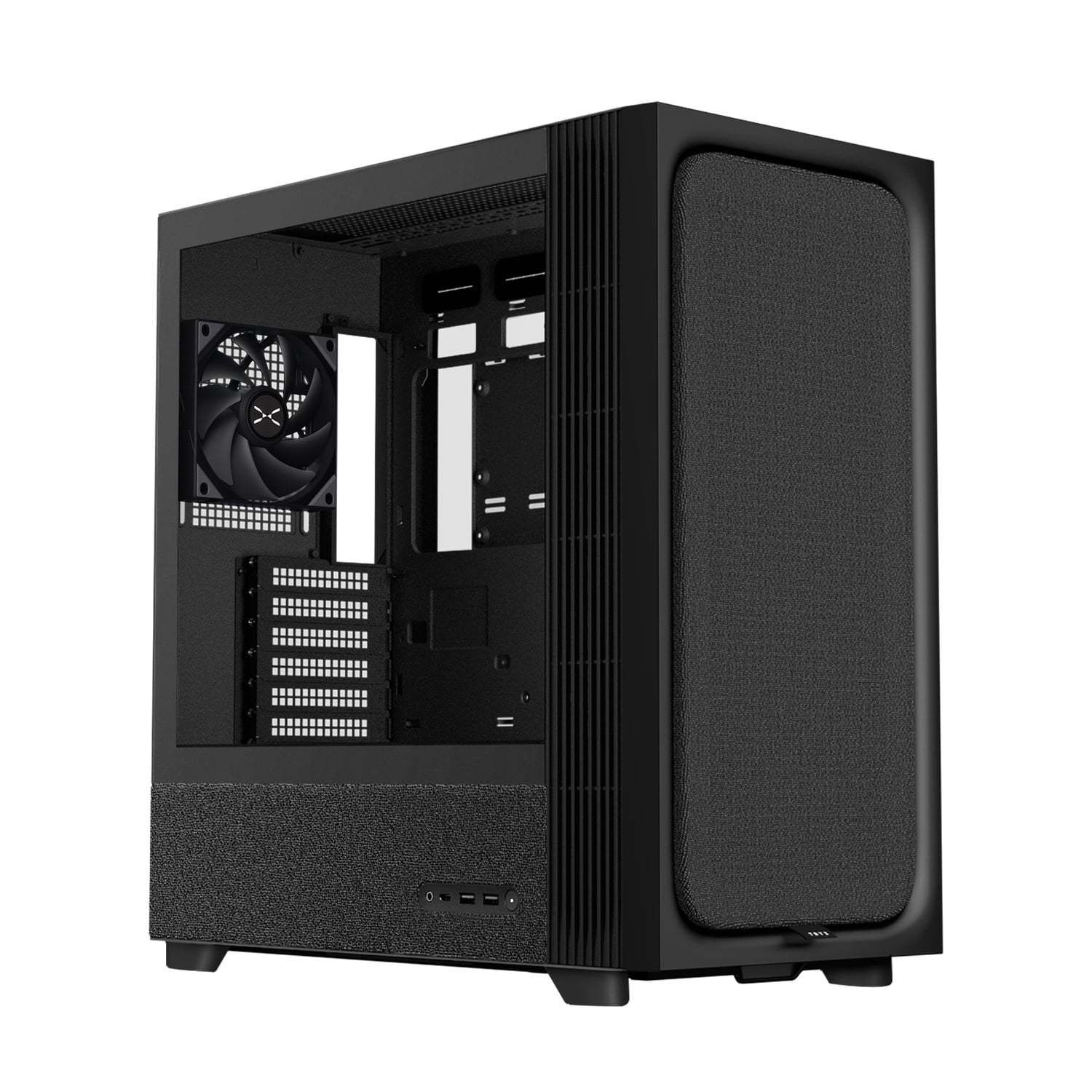 TRYX FLOVA PC Case Mid-Tower, Premium Fabric, CrossFlow Fan, Tool-Free Build, 58L Spacious Design, Supports RTX 5090 GPU & 360mm Liquid Cooling – Black