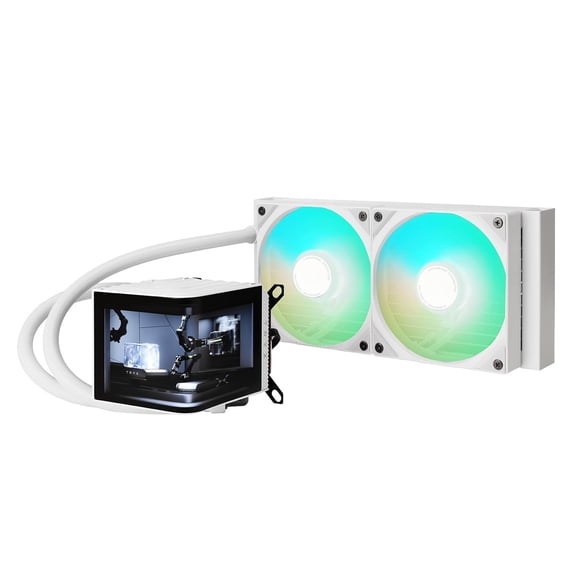 TRYX L-P240A-AS2M-G0W Panorama 240 Muti-Compatible ARGB AMOLED L-Shaped 3D Anamorphic Display Custom AIO Cooler (White)