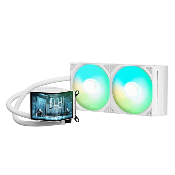 TRYX L-P280A-AS2M-G0W Panorama 280 Muti-Compatible ARGB AMOLED L-Shaped 3D Anamorphic Display Custom AIO Cooler (White)