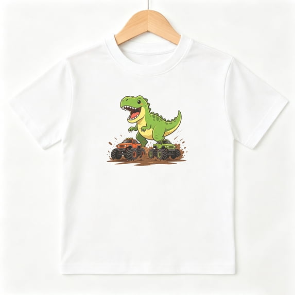 TRex Dinosaur Monster Truck Boys Graphic Tees Kids T-Shirt 100% Cotton Short Sleeve Tops Ages 4-13Y