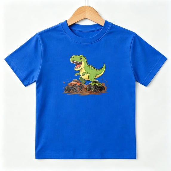 TRex Dinosaur Monster Truck Boys Graphic Tees Kids T-Shirt 100% Cotton Short Sleeve Tops Ages 4-13Y