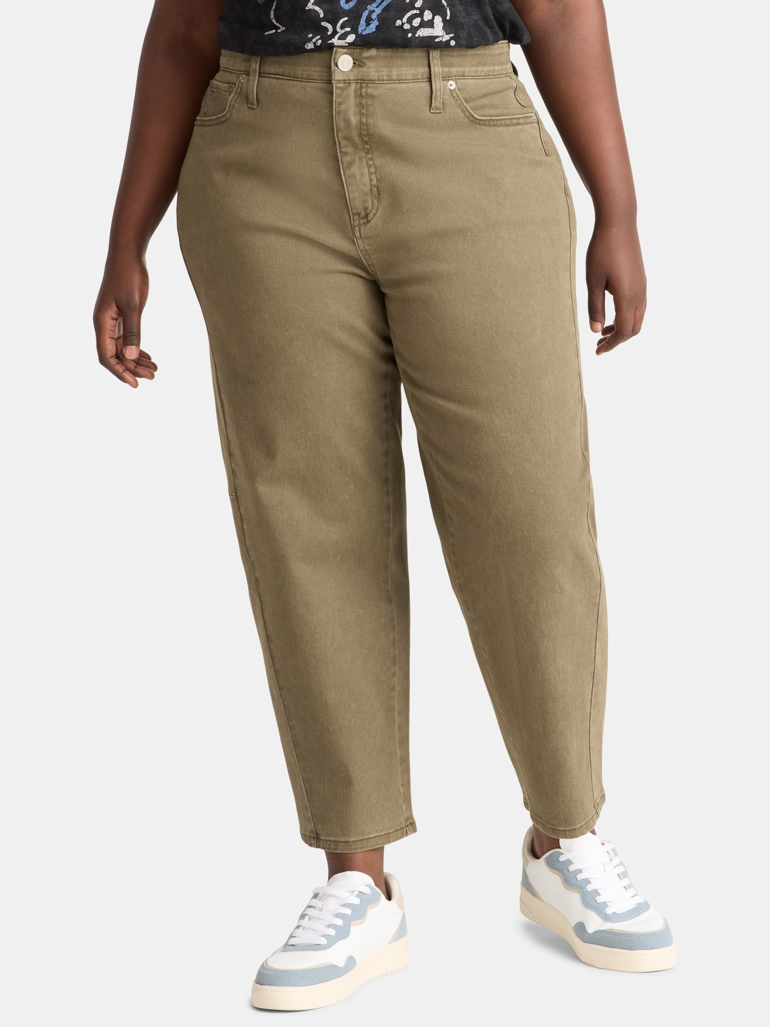 Terra & Sky Women's Plus High Rise Barrel Jeans, 28" Inseam, Sizes 16W-24W