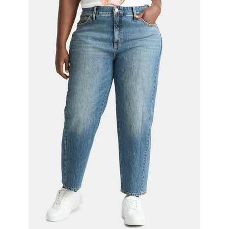 Terra & Sky Women's Plus High Rise Barrel Jeans, 28" Inseam, Sizes 16W-24W