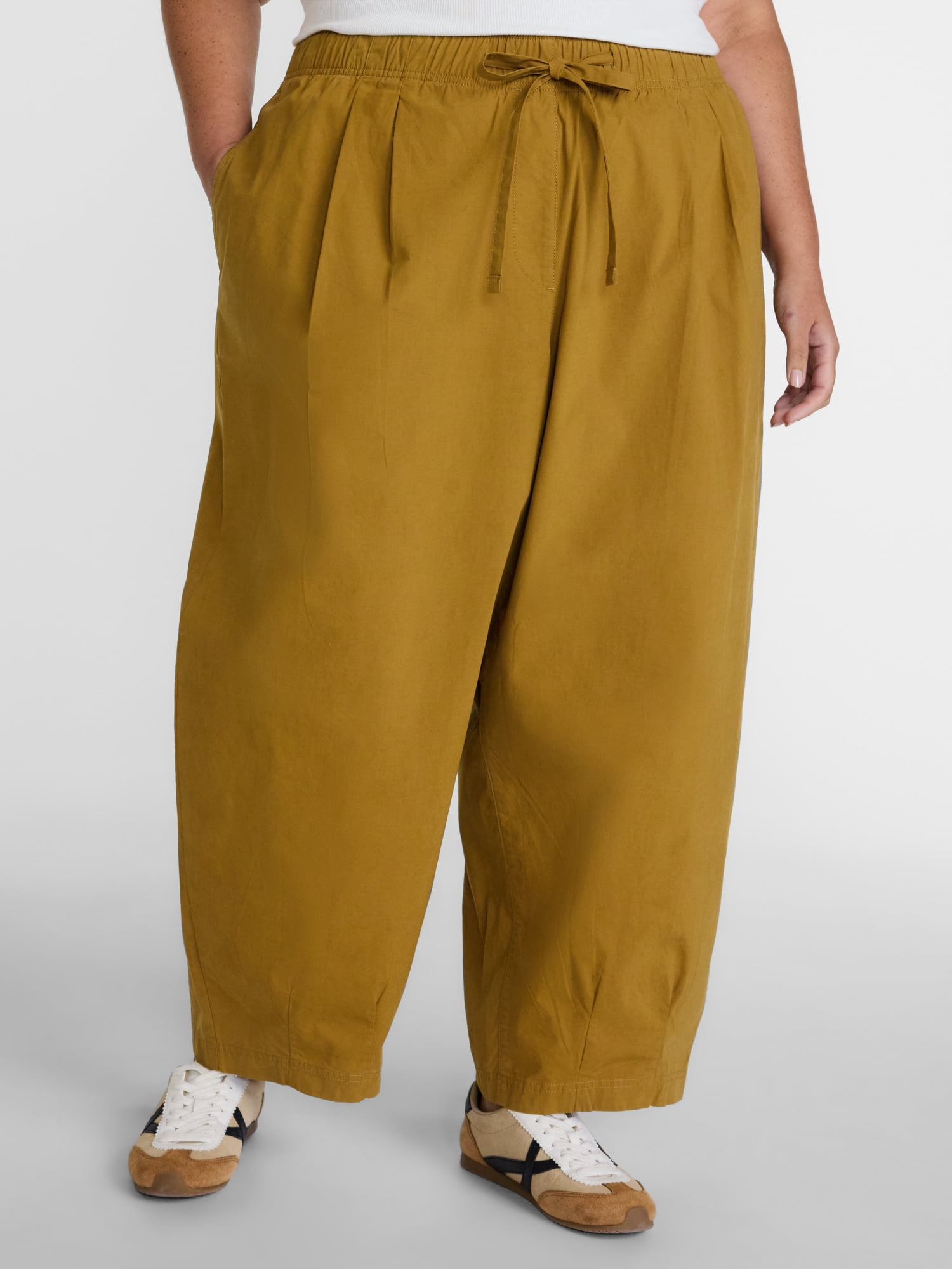 Terra & Sky Women's Plus Cropped Barrel Drawstring Pants, Sizes- 0X-5X
