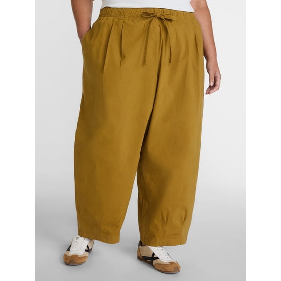 Terra & Sky Women's Plus Cropped Barrel Drawstring Pants, Sizes- 0X-5X