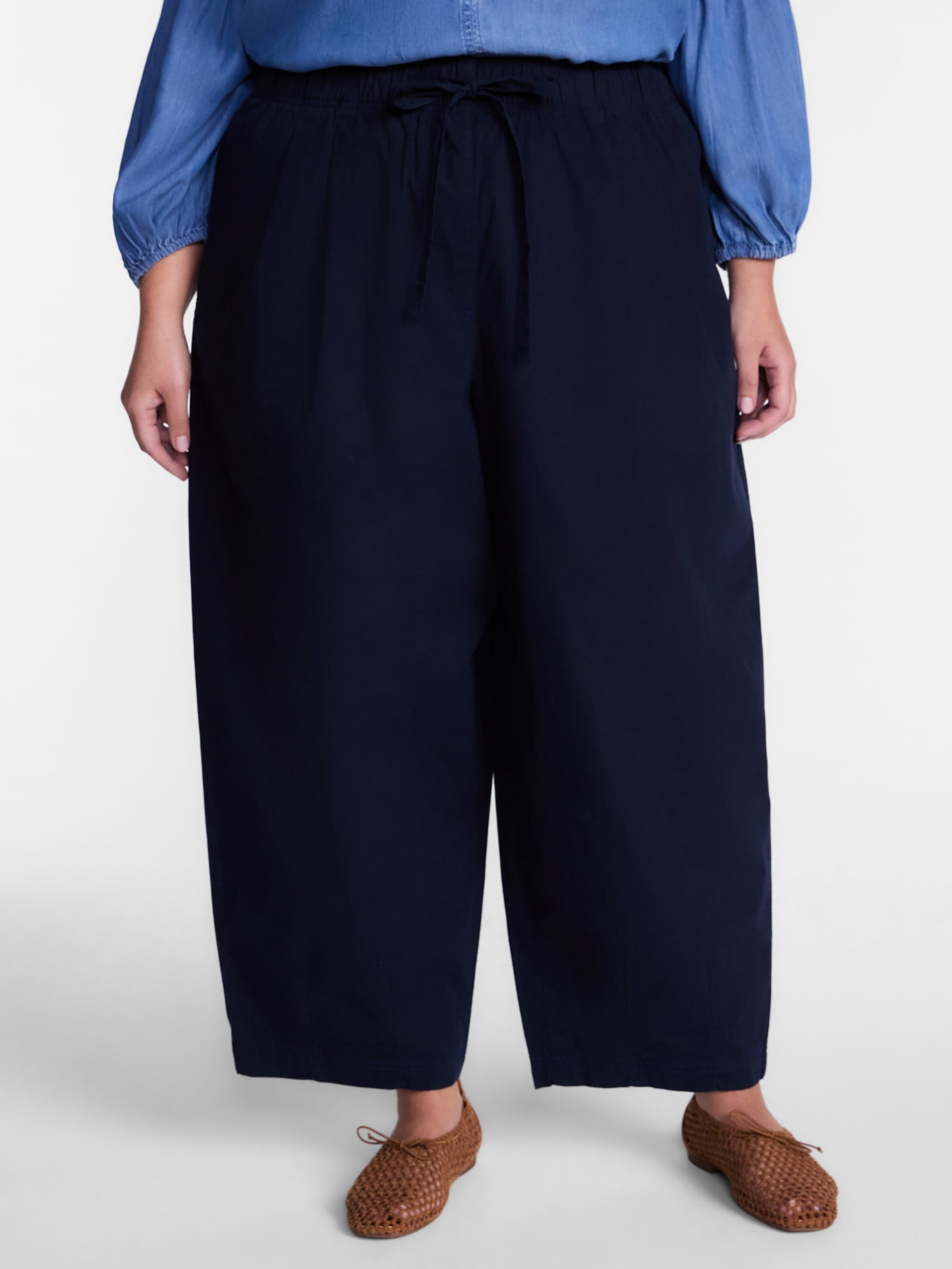 Terra & Sky Women's Plus Cropped Barrel Drawstring Pants, Sizes- 0X-5X