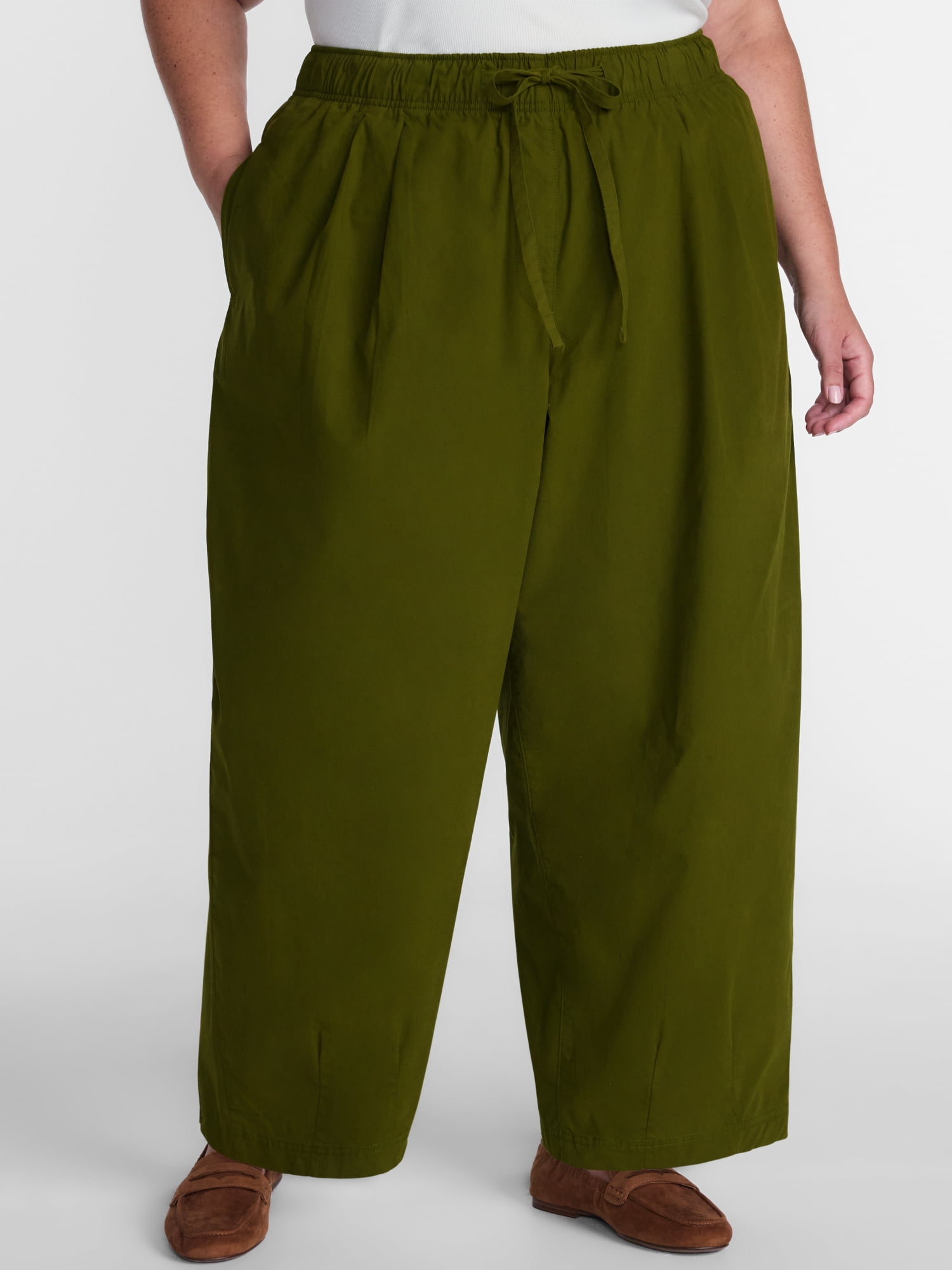 Terra & Sky Women's Plus Cropped Barrel Drawstring Pants, Sizes- 0X-5X