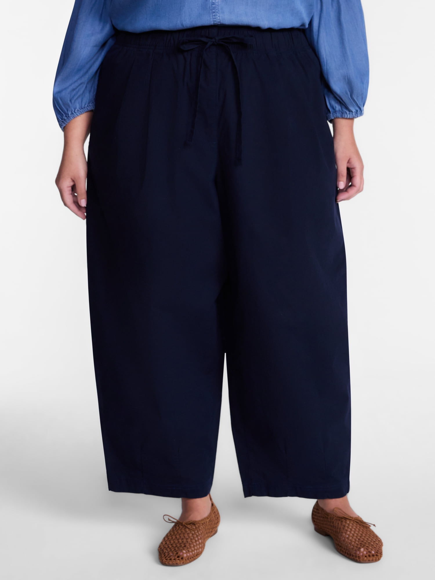 Terra & Sky Women's Plus Cropped Barrel Drawstring Pants, Sizes- 0X-5X