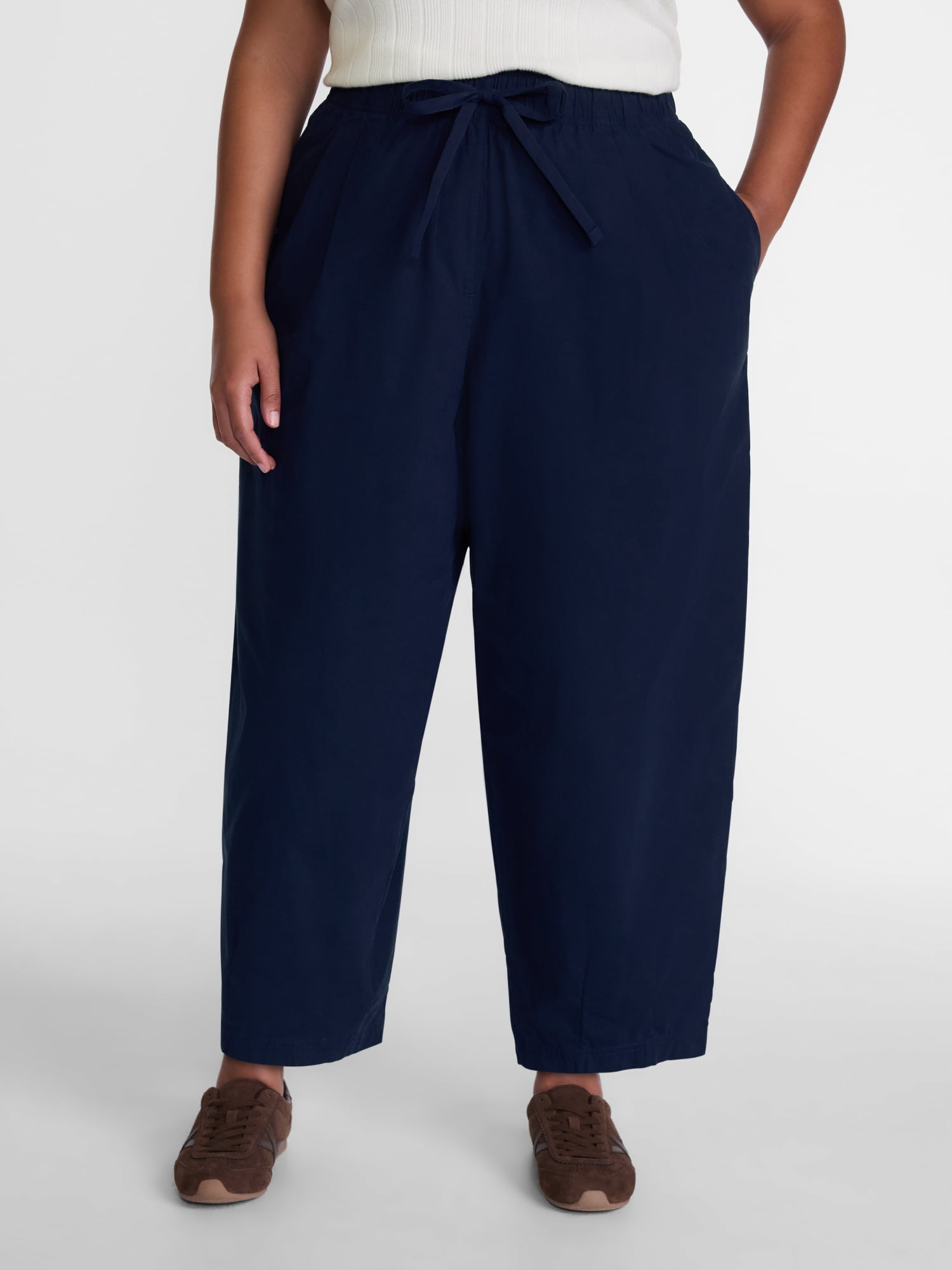 Terra & Sky Women's Plus Cropped Barrel Drawstring Pants, Sizes- 0X-5X