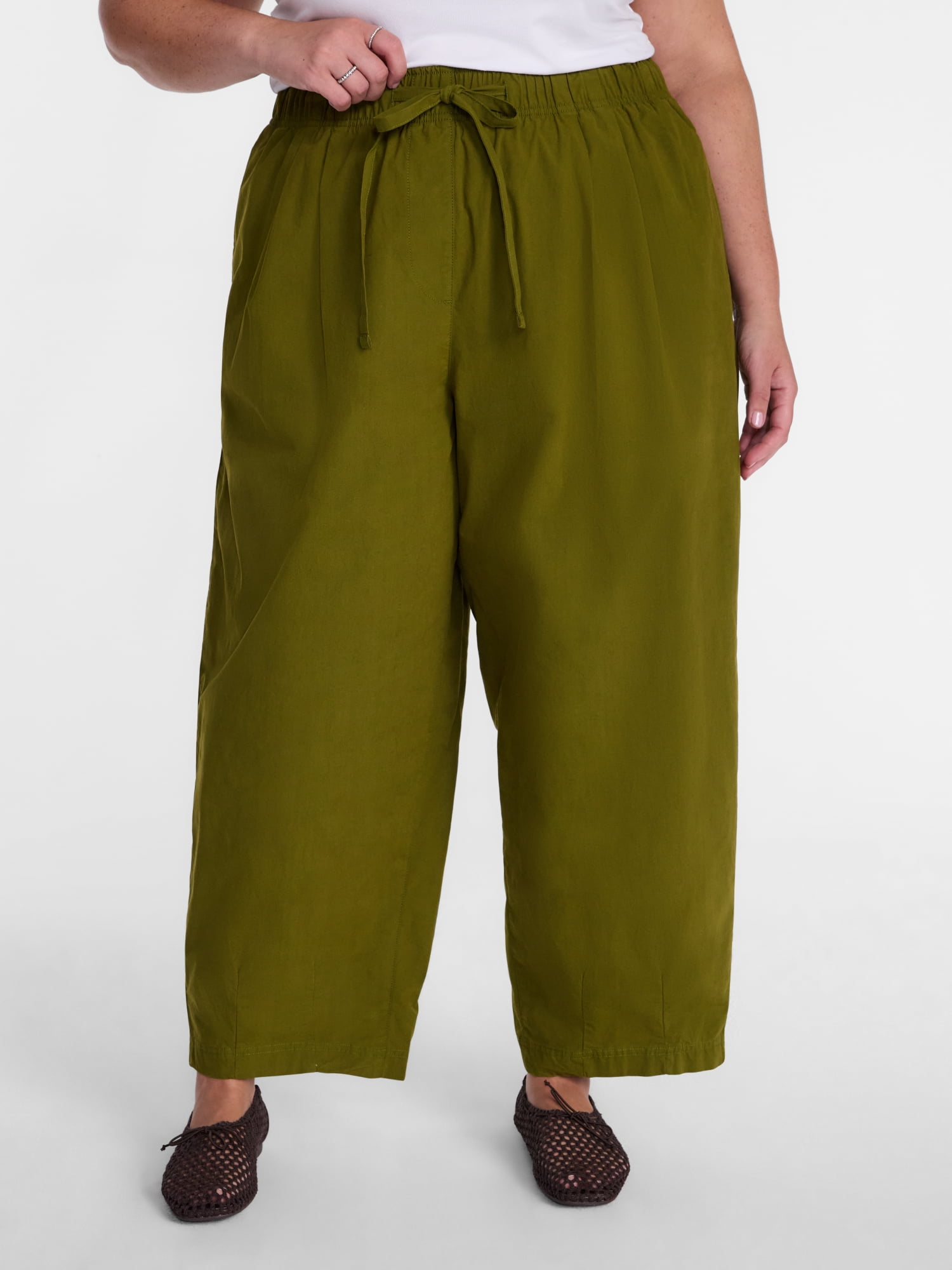 Terra & Sky Women's Plus Cropped Barrel Drawstring Pants, Sizes- 0X-5X