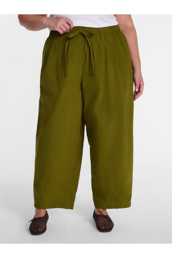 Women's Plus Cropped Barrel Drawstring Pants, Sizes- 0X-5X