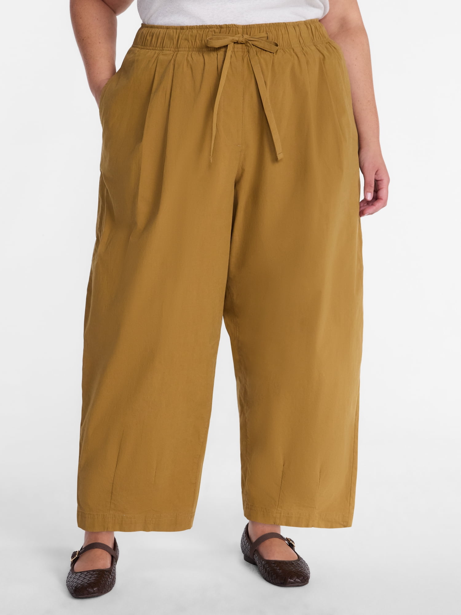 Terra & Sky Women's Plus Cropped Barrel Drawstring Pants, Sizes- 0X-5X