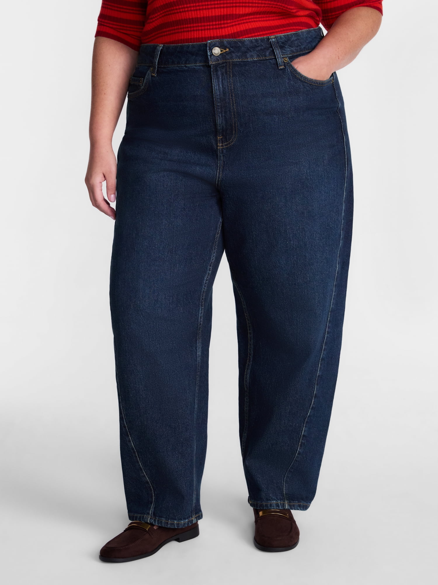 Terra & Sky Women's Plus Mid Rise Barrel Jeans, 30” Inseam, Sizes 16W-24W