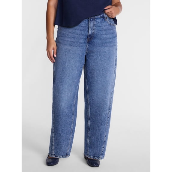 Terra & Sky Women's Plus Mid Rise Barrel Jeans, 30” Inseam, Sizes 16W-24W