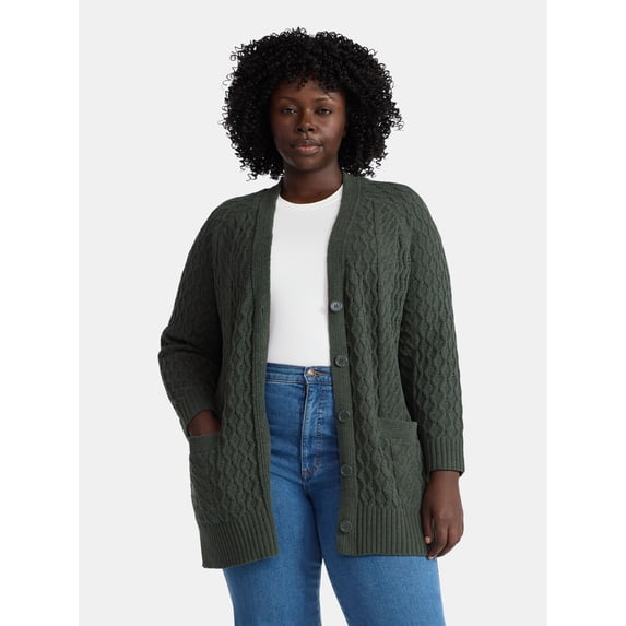 Terra & Sky Women’s Plus Chenille Boyfriend Cardigan Sweater, Midweight, Sizes 0X-4X