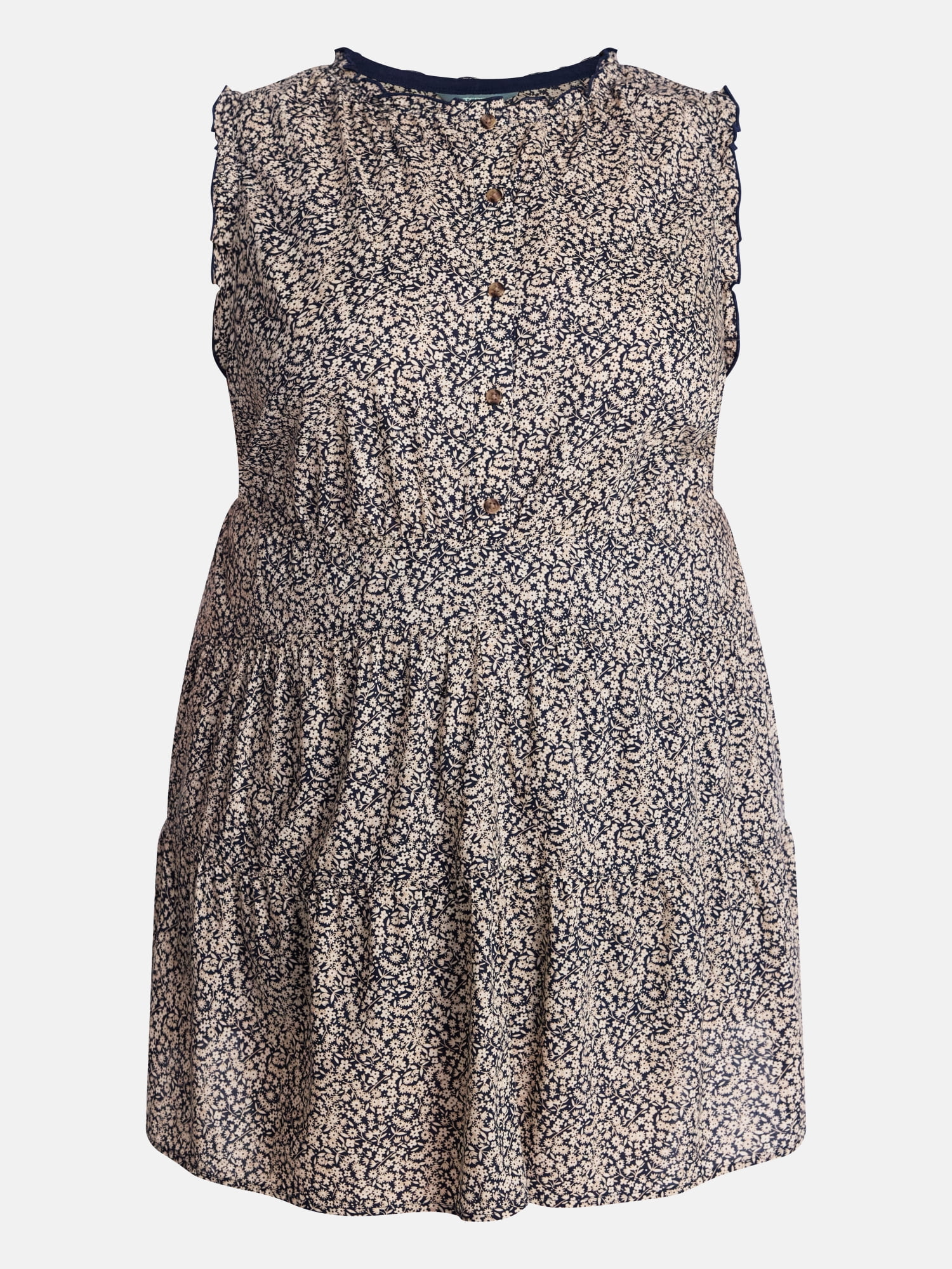 Terra & Sky Women's Plus Sleeveless Button Front Tiered Cotton Mini Dress, Sizes 0X-5X