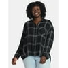 Terra & Sky Women's Plus Plaid Button Front Shirt,