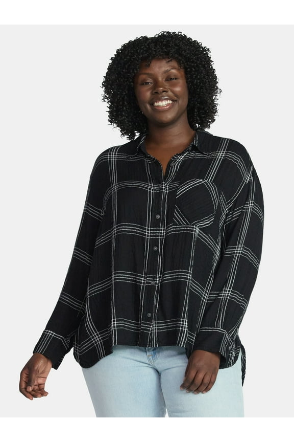 Women's Plus Size Plaid Button Front Shirt, Sizes 0X-5X