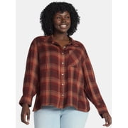 Terra & Sky Women's Plus Size Plaid Button Front Shirt, Sizes 0X-5X