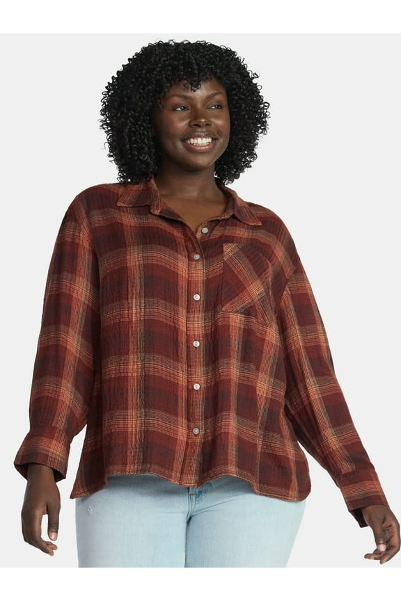Women's Plus Size Plaid Button Front Shirt, Sizes 0X-5X