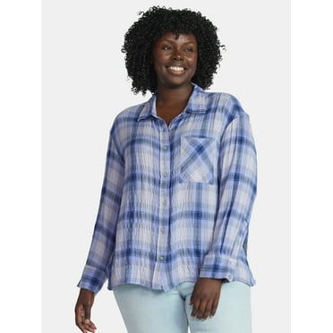 Terra & Sky Women's Plus Plaid Button Front Shirt, Sizes 0X-5X