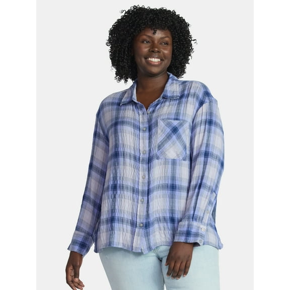 Terra & Sky Women's Plus Size Plaid Button Front Shirt, Sizes 0X-5X