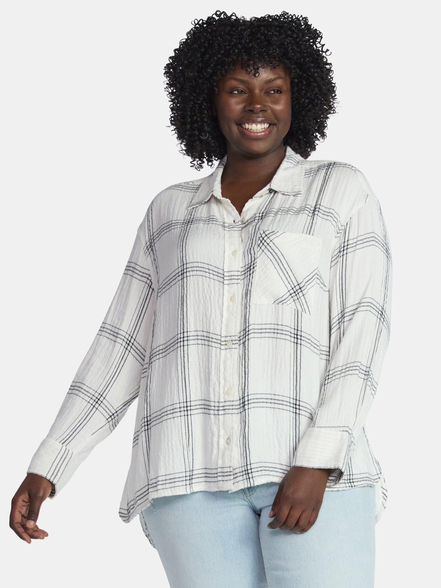 Terra & Sky Women's Plus Size Plaid Button Front Shirt, Sizes 0X-5X