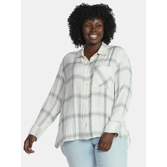 Terra & Sky Women's Plus Size Plaid Button Front Shirt, Sizes 0X-5X