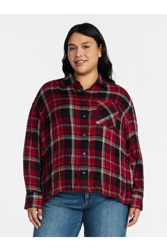 Women's Plus Size Plaid Button Front Shirt, Sizes 0X-5X