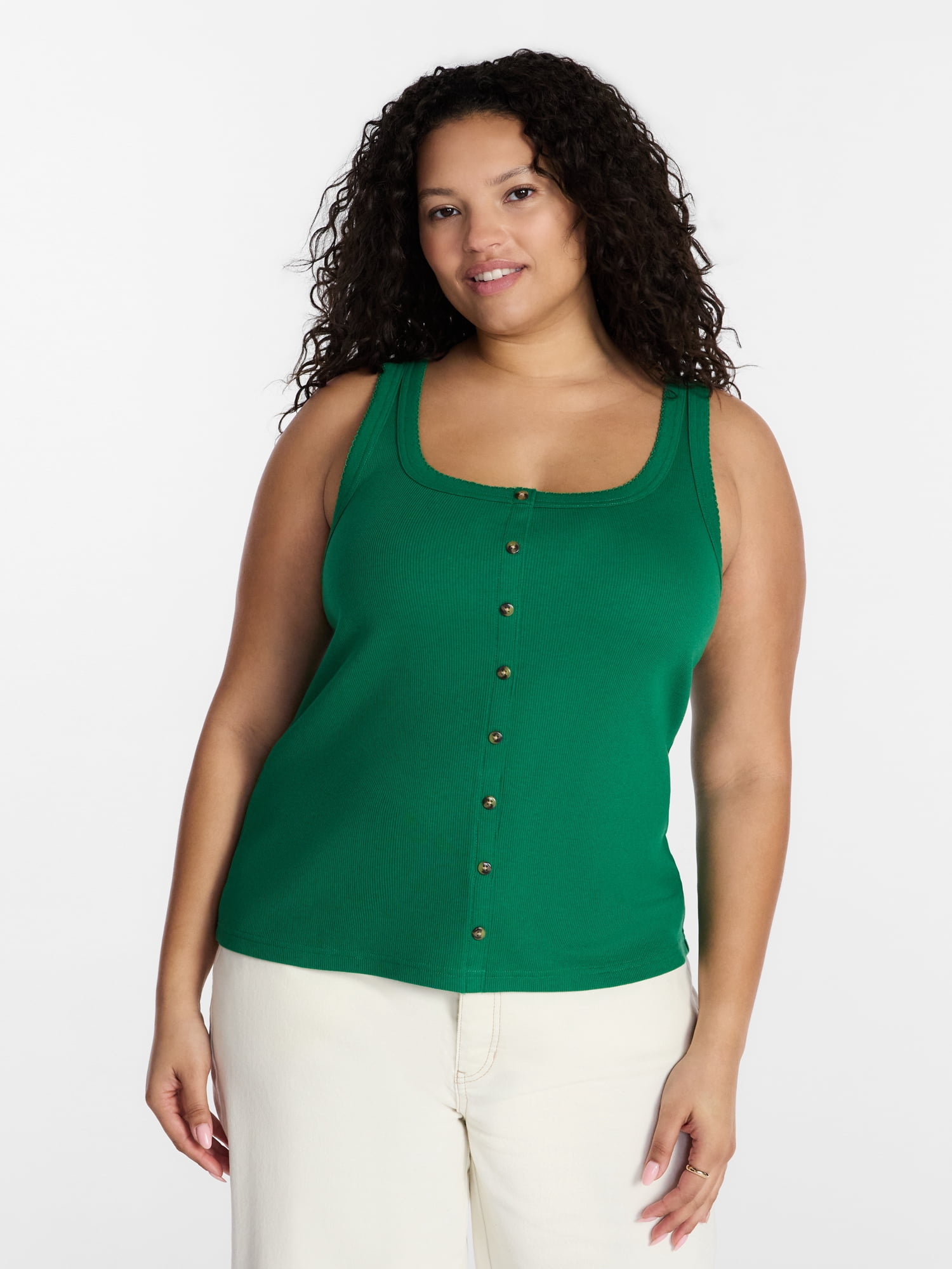 Terra & Sky Women’s Plus Size Button Through Tank, Sizes 0X-4X