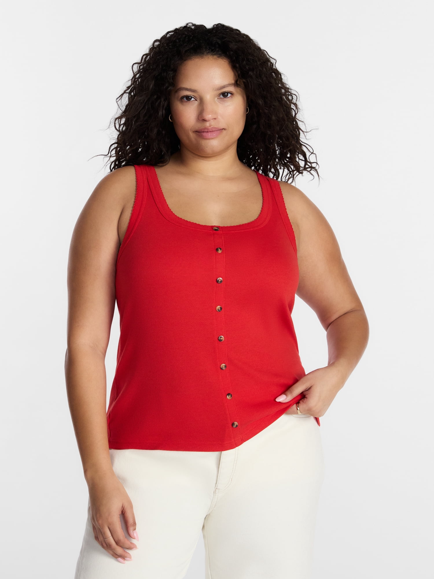 Terra & Sky Women’s Plus Size Button Through Tank, Sizes 0X-4X