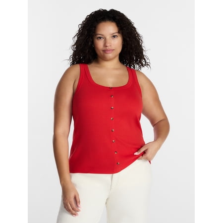 Terra & Sky Women’s Plus Faux Button Front Tank, Sizes 0X-4X