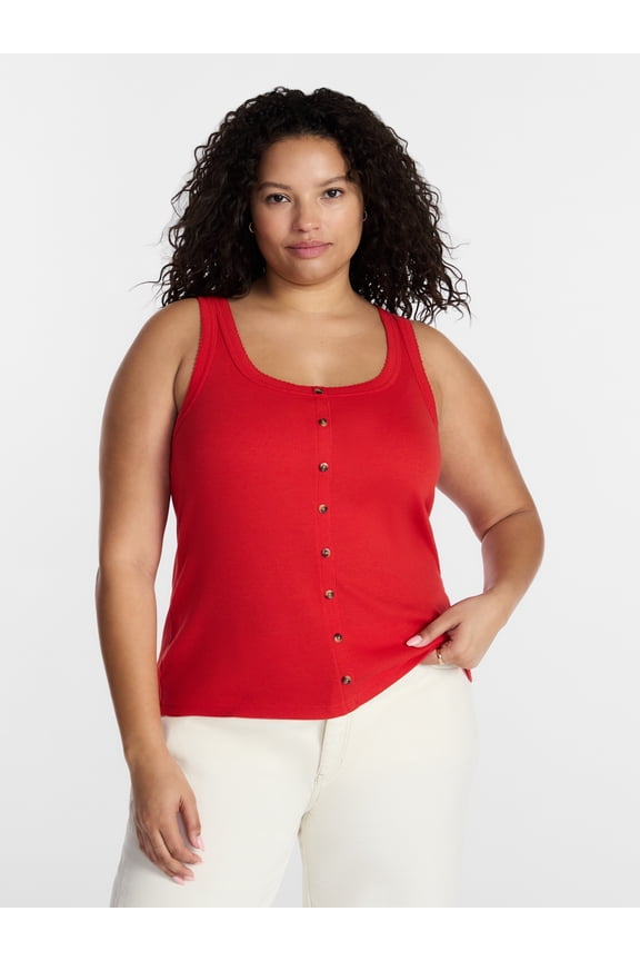 Women’s Plus Faux Button Front Tank, Sizes 0X-4X