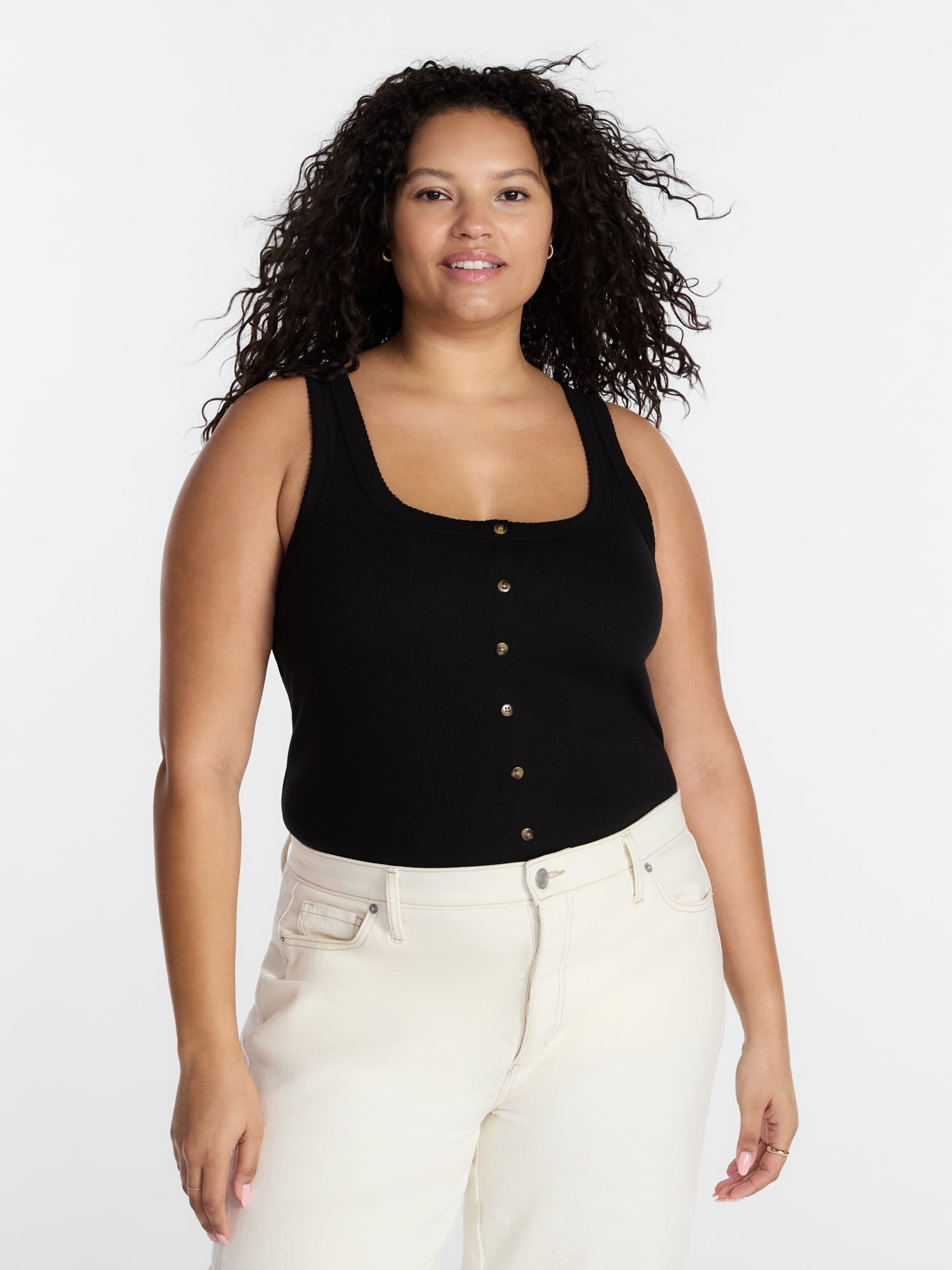 Terra & Sky Women’s Plus Size Button Through Tank, Sizes 0X-4X