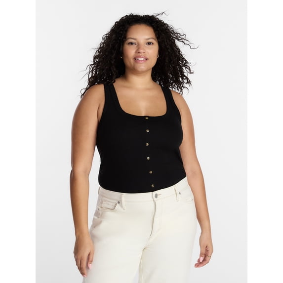 Terra & Sky Women’s Plus Faux Button Front Tank, Sizes 0X-4X
